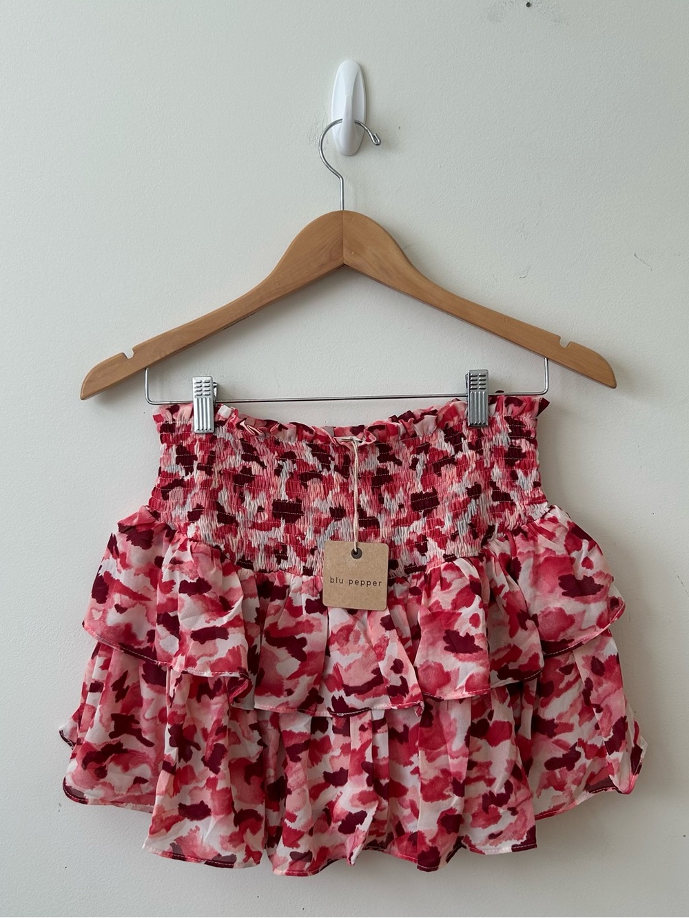 Blu Pepper Mini Skirt Size Small Pink Red Tiered NEW With Tags